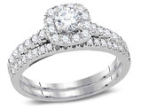 7/8 Carat (Color H-I, I1-I2) Diamond Engagement Bridal Wedding Ring Set 14K White Gold
